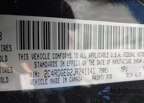 2018 Dodge Grand Caravan Gt z USA, uszkodzony, nr VIN 2C4RDGEG2JR241141